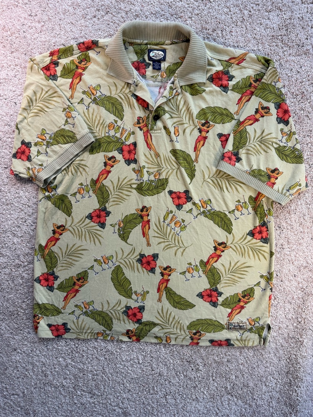 Tommy Bahama Men XL Polo Shirt Vintage Hula Girl Tiki Cocktail Tropical Hawaiian